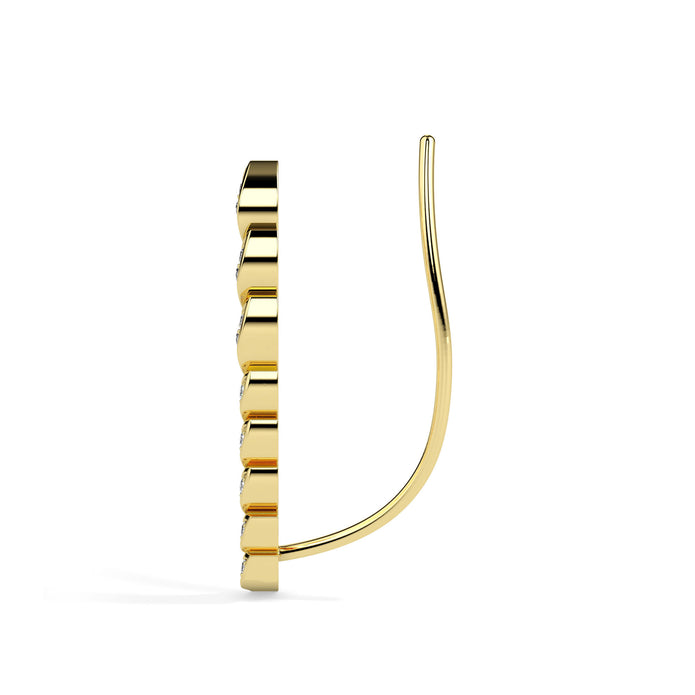 leaf shaped diamond climber earrings in yellow gold