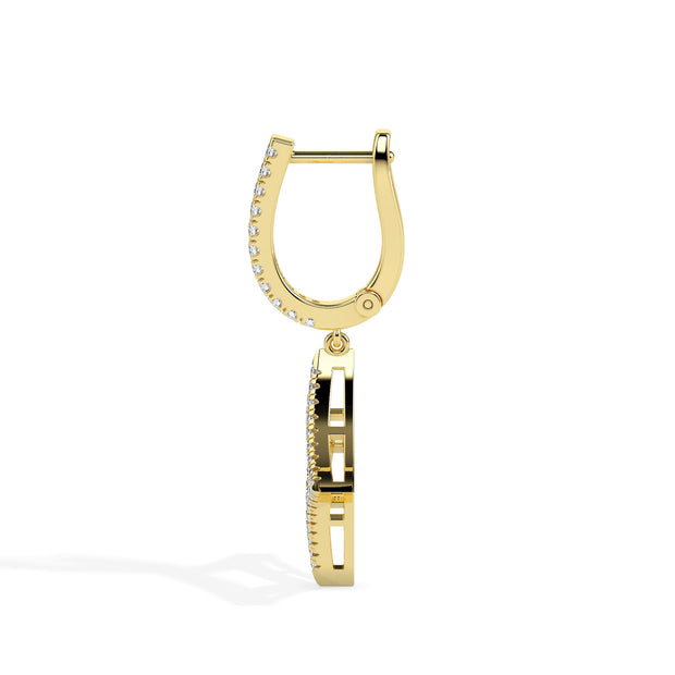 pave diamond hoop drop earrings in yellow gold