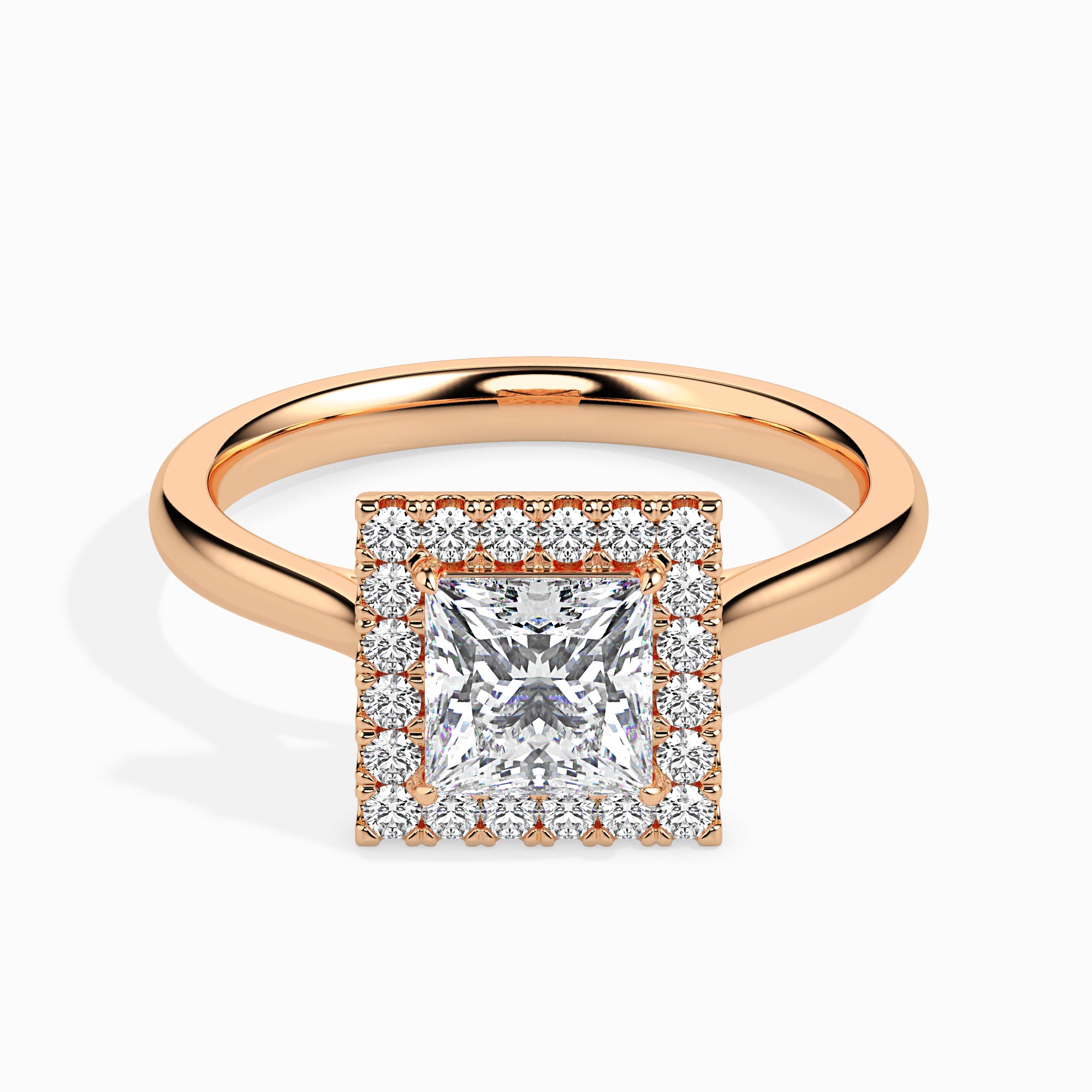 princess cut halo diamond ring in yellow gold