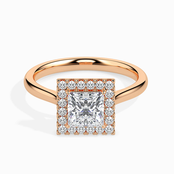 princess cut halo diamond ring in yellow gold