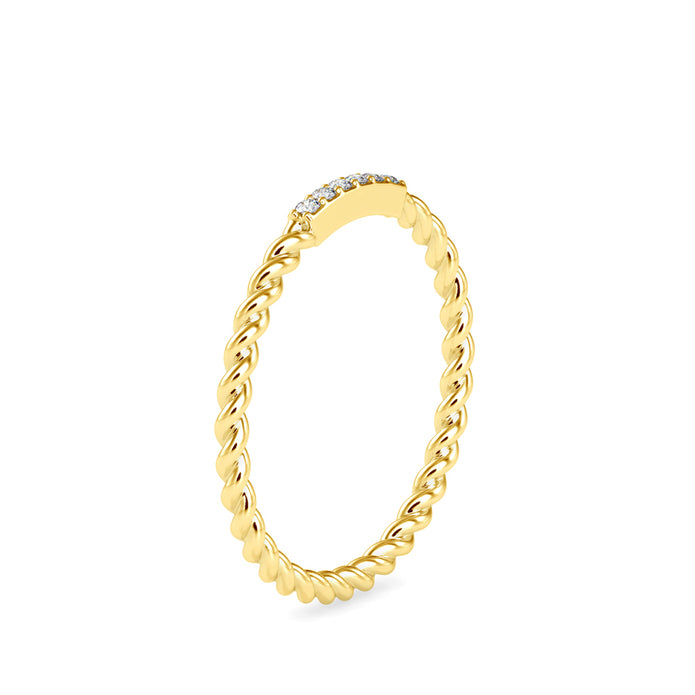 rope style pave diamond ring in yellow gold