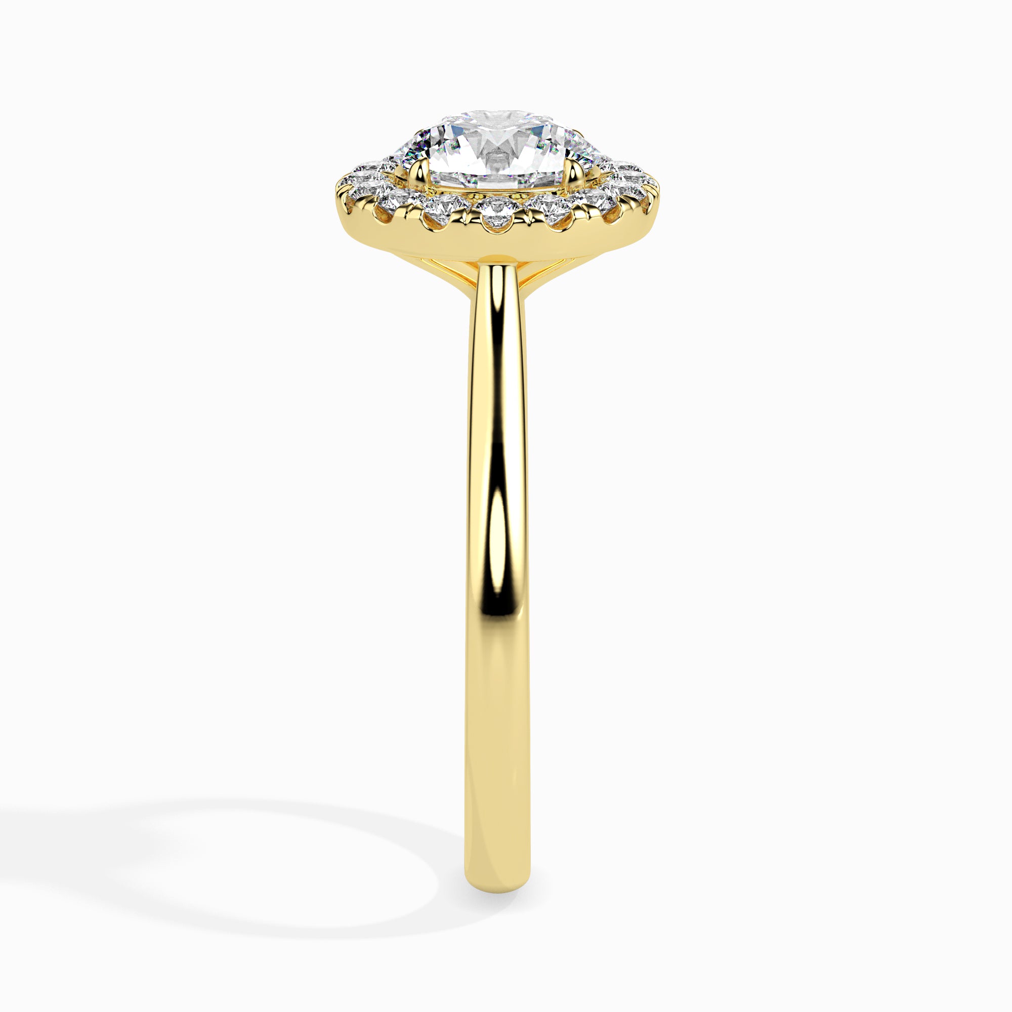 round cut halo diamond ring in yellow gold