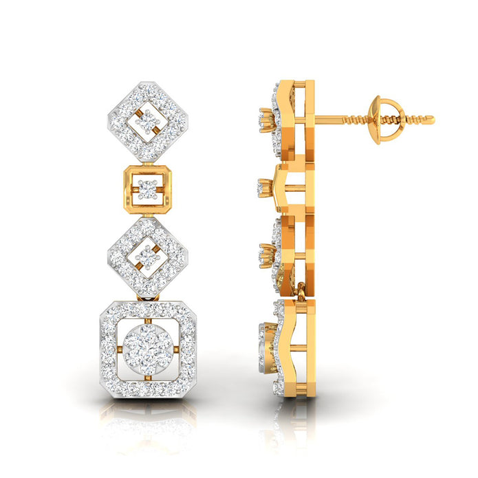 round diamond dangler earrings in yellow gold