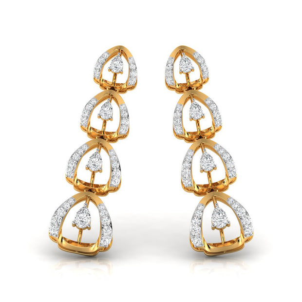 round diamond dangler earrings in yellow gold