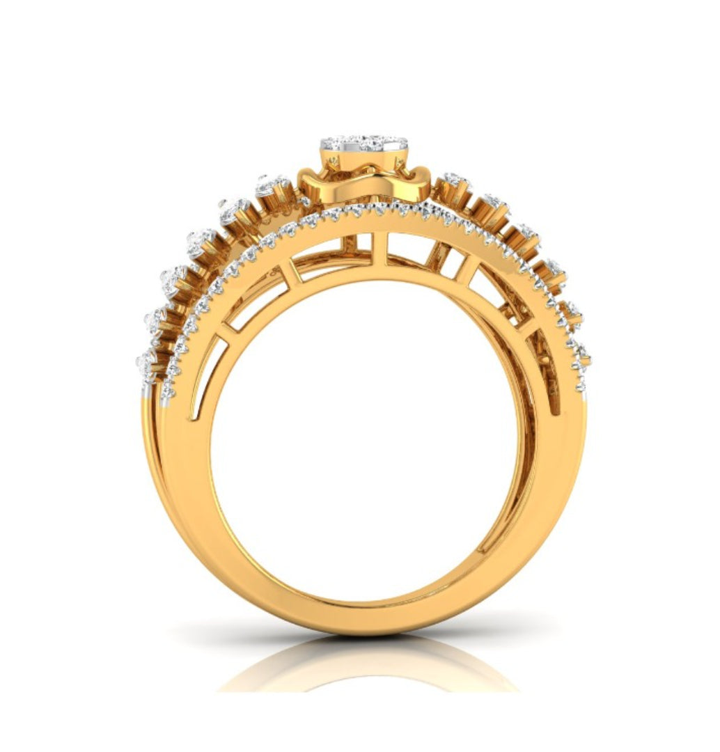 round and marquise cut lab-grown diamond band in yellow gold