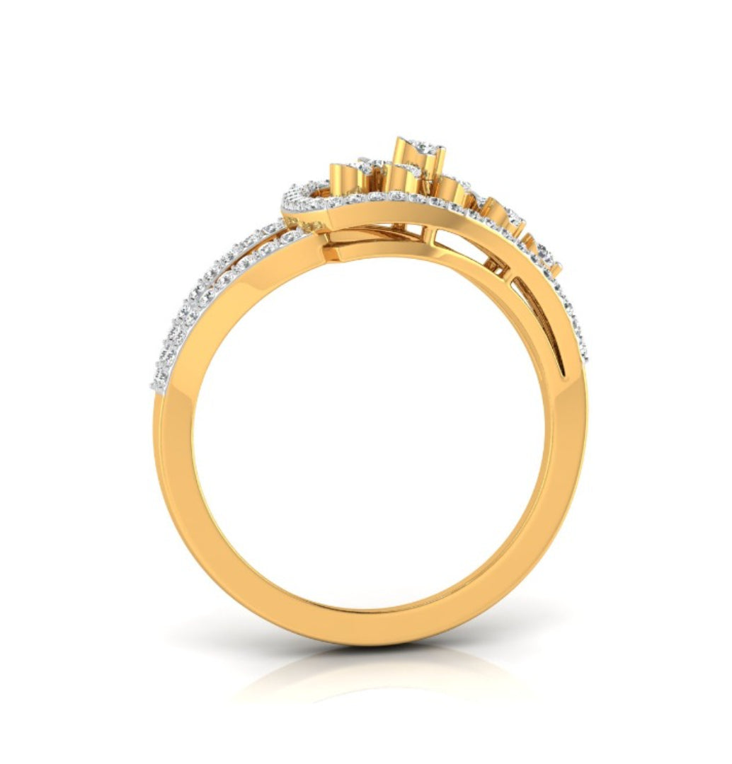 round prong half bezel diamond ring in yellow gold