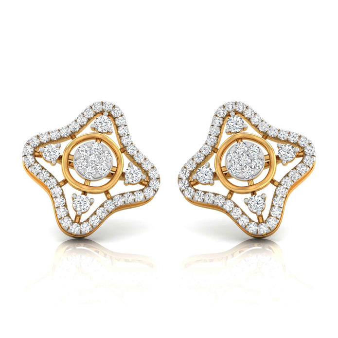 star shape round diamond stud earrings in yellow gold
