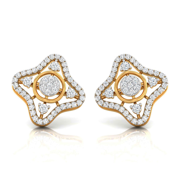 star shape round diamond stud earrings in yellow gold