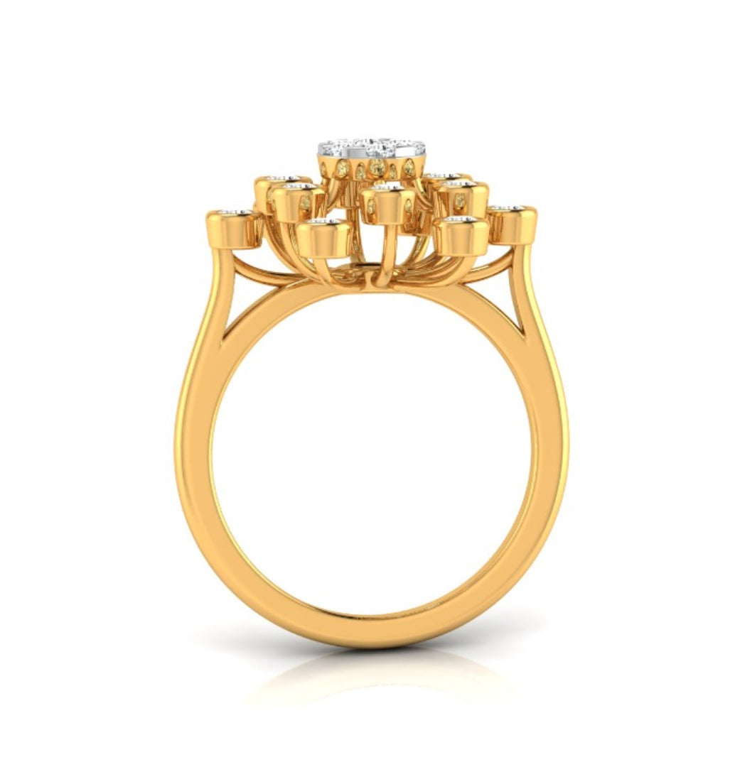 Starburst Design Round Cut Lab-Grown Diamond Yellow Gold Ring