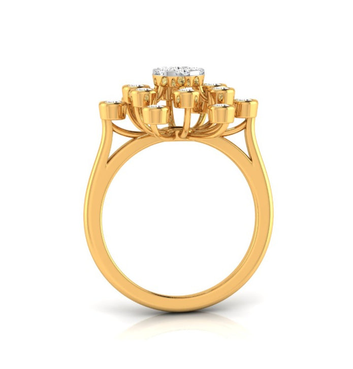 Starburst Design Round Cut Lab-Grown Diamond Yellow Gold Ring