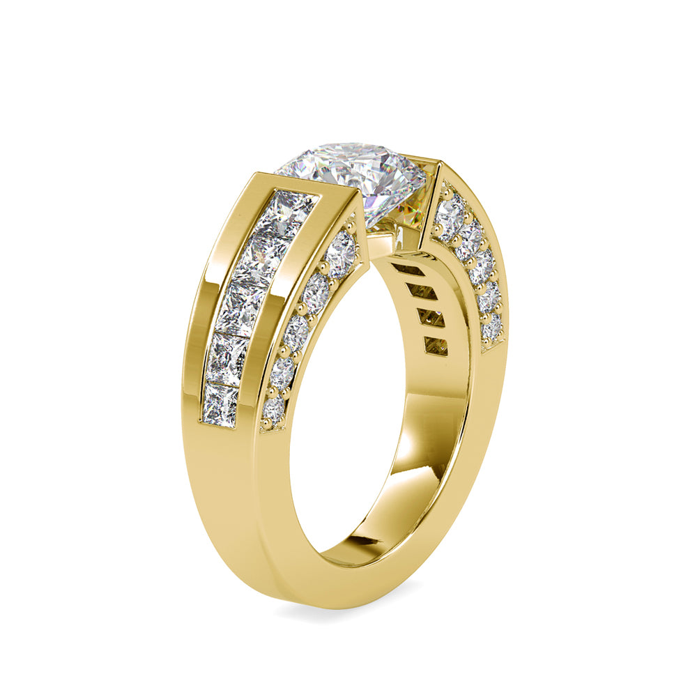 round cut tension lab-grown diamond ring in yellow gold