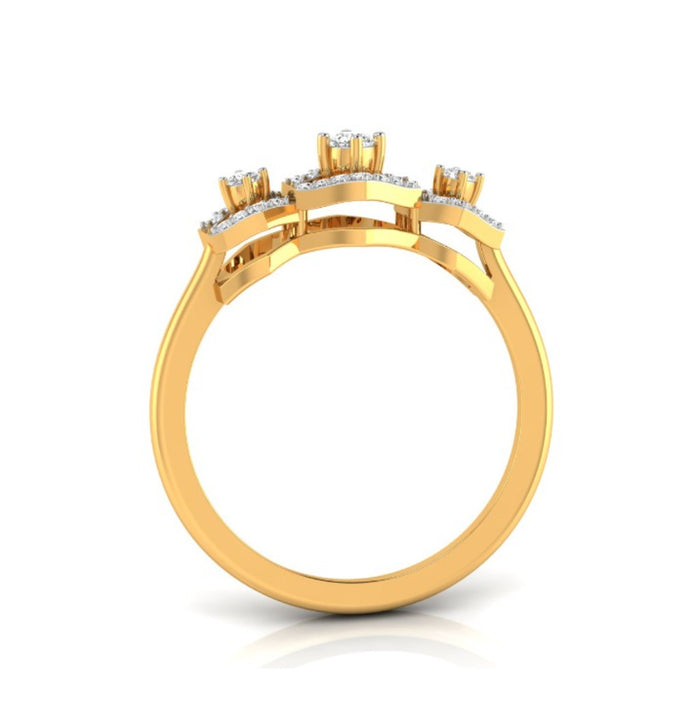 three hexagon diamond ring in yellow gold