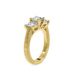 radiant cut three stone lab-grown diamond ring in yellow gold