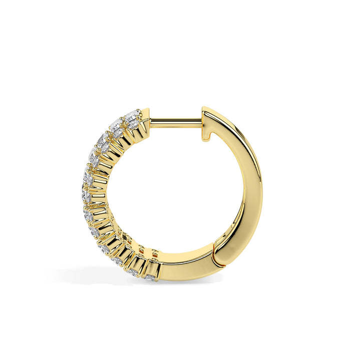 triple row diamond hoop earrings in yellow gold
