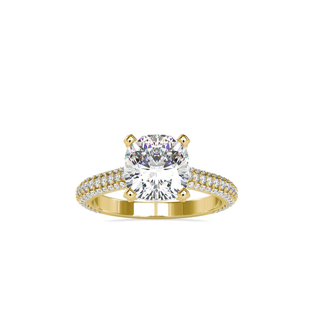 cushion cut solitaire lab-grown diamond ring in yellow gold