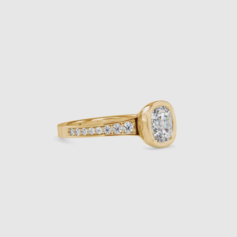 cushion bezel diamond ring in yellow gold