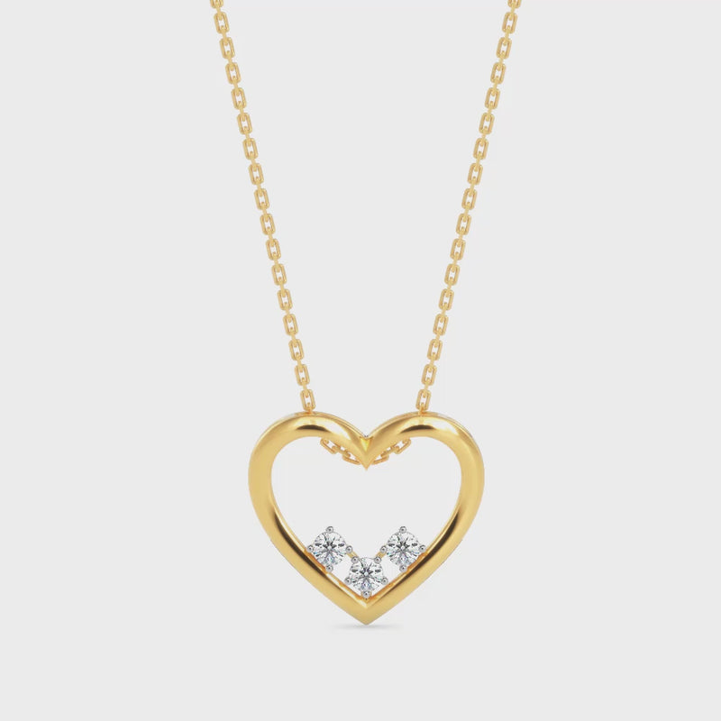 open heart diamond pendant necklace in yellow gold