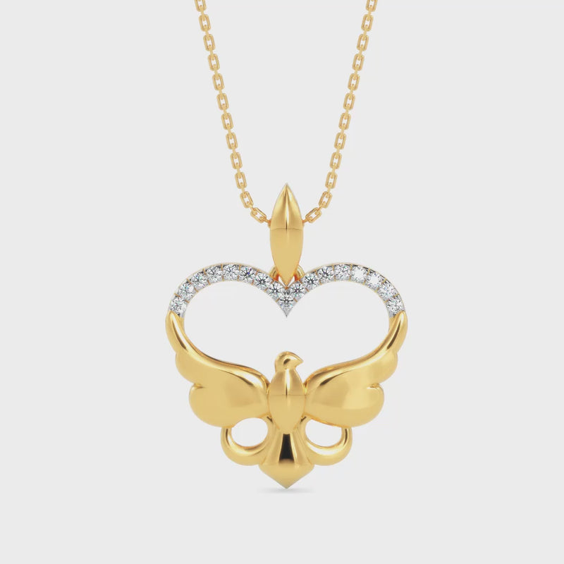 heart motif diamond pendant necklace in yellow gold