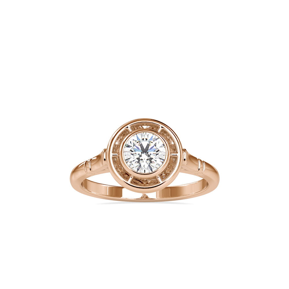 Round Cut Bezel Halo Lab-Grown Diamond Rose Gold Ring
