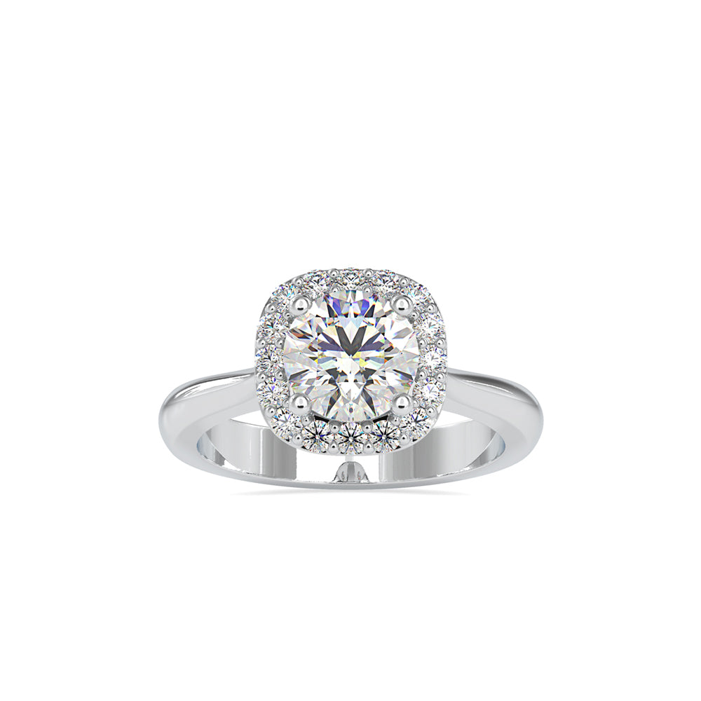 round cut halo lab-grown diamond ring in white gold