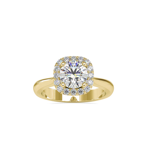 round cut halo lab-grown diamond ring in yellow gold