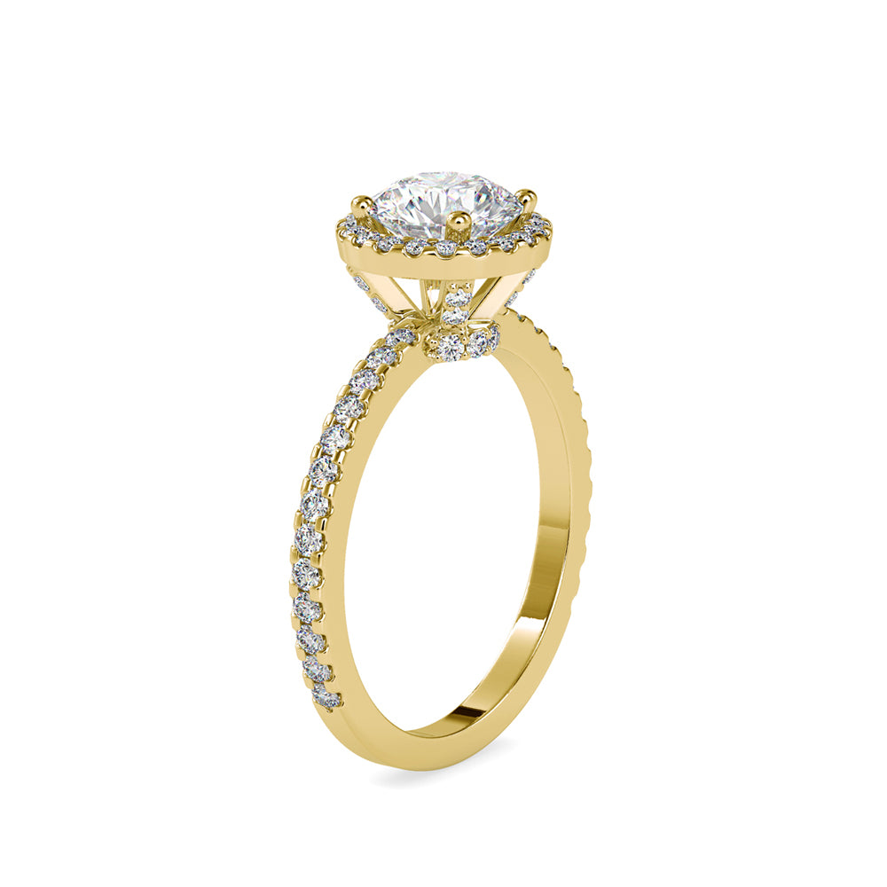 round halo lab-grown diamond ring in yellow gold